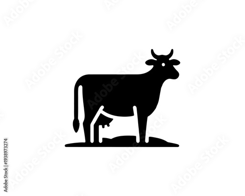 Cow Logo Silhouette Standing on Ground with Udder Detail Agricultural Livestock Farm Animal Dairy Farming
