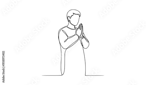 Minimal continuous line art Christian praying person faith worship vector illustration