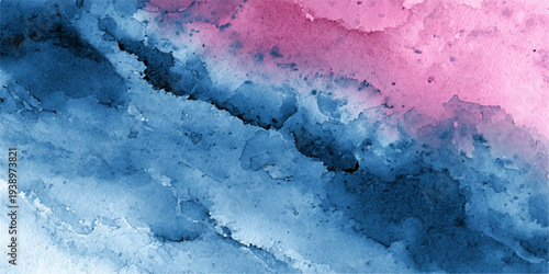Abstract watercolor blend of dynamic blue and pink colors that give a sense of depth and fluidity, evoking a sense of movement.