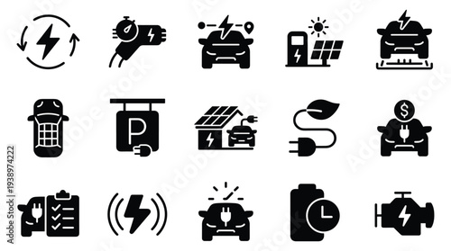 Electric vehicle charging icons for sustainable transportation