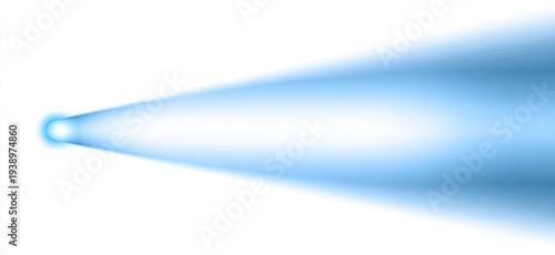 A blue, conical light beam emanates from a small point on a white background