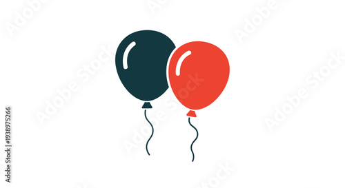 Simple graphic illustration of two floating balloons in dark blue and red colors representing celebration party and festive events.