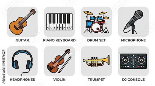Musical Instruments and Audio Equipment Vector Set