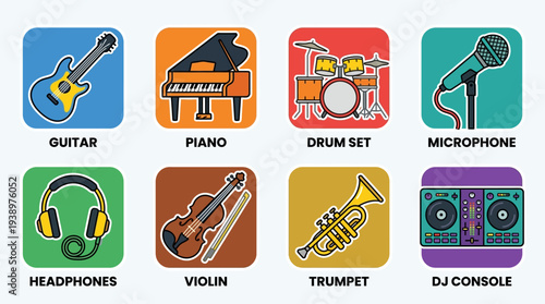 Musical Instruments and Audio Equipment Vector Set