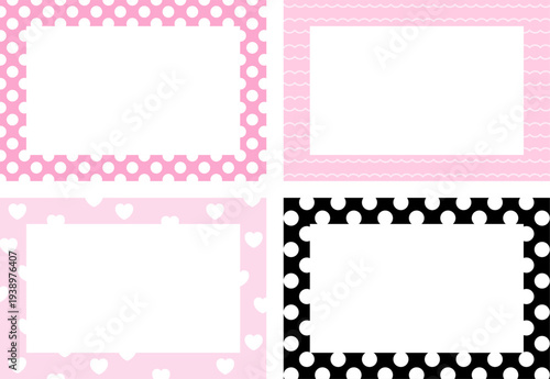 Rectangle frame set with polka dot, heart, stripe pattern for card print, polaroid photo, template, poster, book cover, notepad, sticky note, memo, banner, border, postcard, paper design, decoration