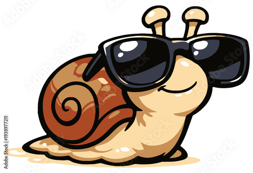 A cool snail wearing sunglasses while slowly moving forward. The design humorously celebrates slow living and relaxed personalities.