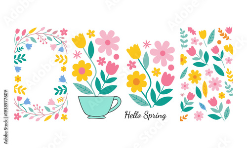 Spring Flower Composition Flat Vector Botanical Illustration.
