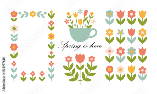 Cute Spring Flower Decoration Flat Vector Botanical Illustration.