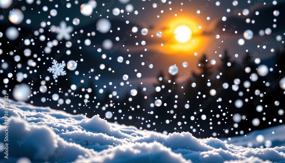 Naklejka premium Shimmering Snowflakes Illuminated Moonlight Winter Night