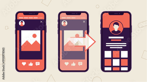 Social Media App Interface Mockup with Profile Navigation and Feed Layout