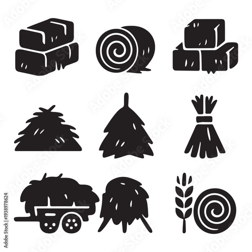 Agricultural hay and straw icons vector
