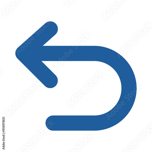 Blue left arrow curved right isolated on transparent background