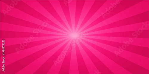An abstract pink and purple vector illustration features a radial sunburst pattern with light rays and starburst lines creating a retro shine texture for a decorative wallpaper backdrop
