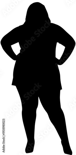 Plus Size Woman Standing Silhouette Vector