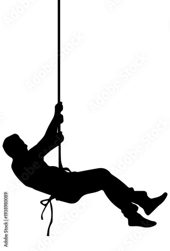 Man Rappelling on Rope Silhouette Vector