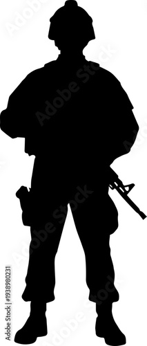 Armed Soldier Standing Silhouette Vector