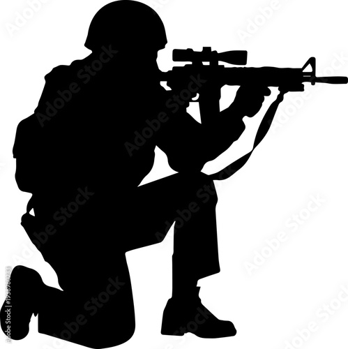Soldier Aiming Rifle Silhouette Vector