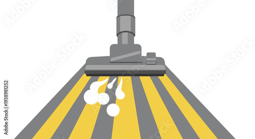 Modern vacuum cleaner in action on striped floor with dirt particles