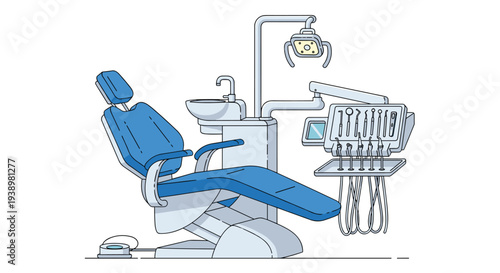 Modern dental chair with equipment in professional dentist office