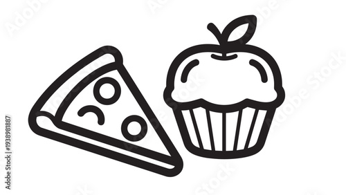 Simple Desserts Illustration in Minimalist Style with Monochrome Color on White Background for Bakery Advertising