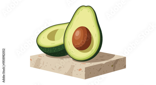 Fresh halved avocados on rustic stone surface