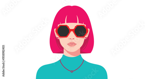 Stylish young woman with pink hair and trendy sunglasses