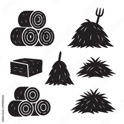Agricultural hay and straw icons vector