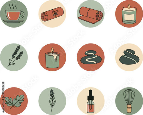 Organic Coffee Beans Brewing Equipment and Pot Plants Flat Line Art Collection Hand Drawing Vector Icon Set