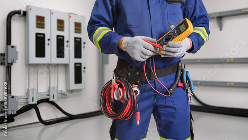 Schilderij op canvas A specialist manages the electrical power board
