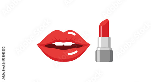 Red lips and matching lipstick for beauty and makeup concepts