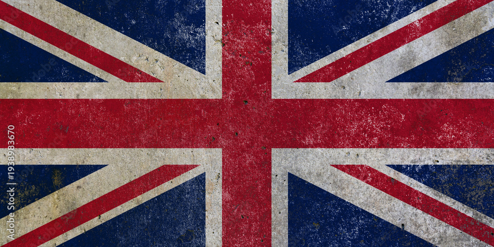 Fototapeta premium United Kingdom flag painted on cracked concrete wall texture background