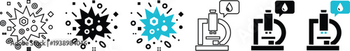 Microscope and Bacteria Vector Icon Set for Laboratory Research and Science Analysis Design