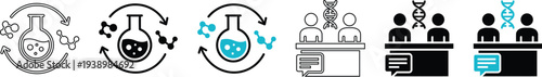 Biotechnology Lab Research Science Icon Set with Molecular Chemistry and Genetic Analysis