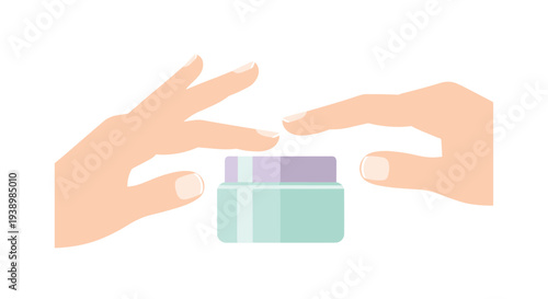 Hands delicately handling skincare product with pastel colors