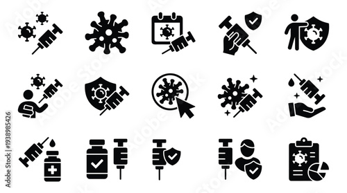 Vaccination and virus protection icons for healthcare and public health campaigns