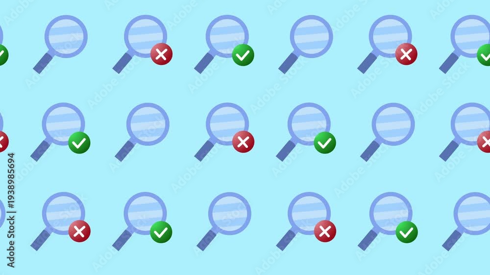 Seamless pattern with magnifying glass icons and checkmark symbols on a ...