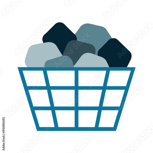 Blue gabion basket filled with gray stones isolated on white background