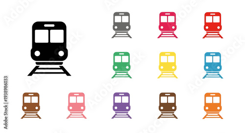Colorful Subway Train Icons Set for Transportation Design.