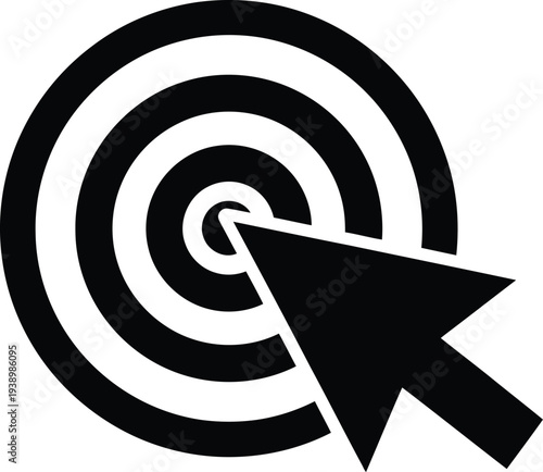 Photos Black and white target with a computer mouse cursor arrow hitting the bullseye