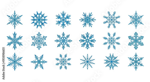 Collection of Stylized Blue Snowflakes for Winter Holidays and Christmas Design