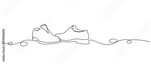 Minimalist continuous one line art drawing of leather shoes. Editable stroke.