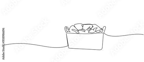 Minimalist continuous one line art drawing of a laundry basket. Editable stroke.
