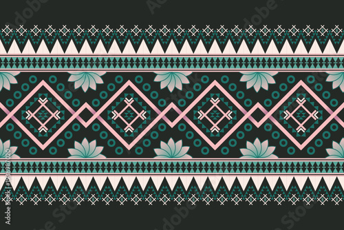 Geometric ethnic oriental pattern concept inspired by cross stitch motifs reflecting cultural harmony and symmetry, detailed vector pattern design for textile, fabric, batik, clothing, and wallpaper