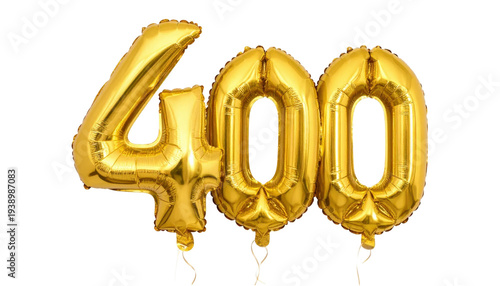 Gold Helium Balloons in the Shape of Number 400 for Celebration and Festive Occasions