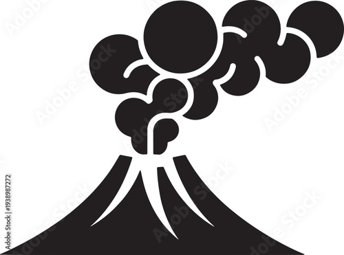 Volcano eruption silhouette with smoke clouds, natural disaster landscape vector illustration vector illustration