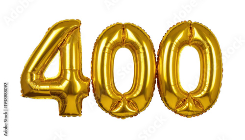 Shiny Gold Number Balloons Representing Four Hundred in a Transparent Background