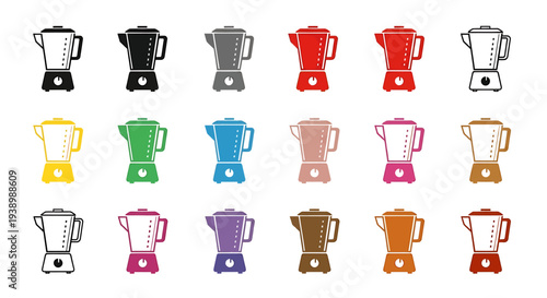 Colorful coffee machines or blenders set on white background.