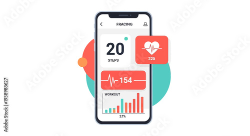 Fitness Tracker App on Smartphone Displaying Heart Rate and Steps Data for Health Monitoring and Workout Tracking