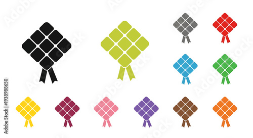 Colorful Ketupat Icons Set.