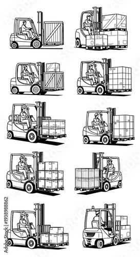 Forklift Collection: Industrial Logistics and Material Handling Icons